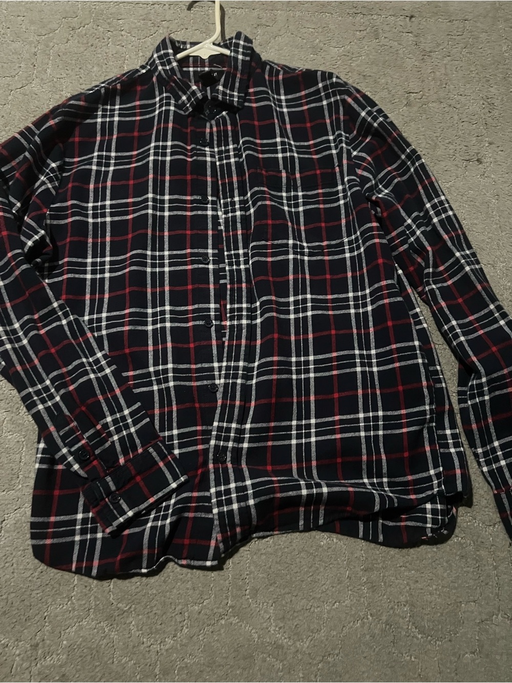 H&M Men's Black Plaid Long-Sleeve Shirt with Red & White Stripes